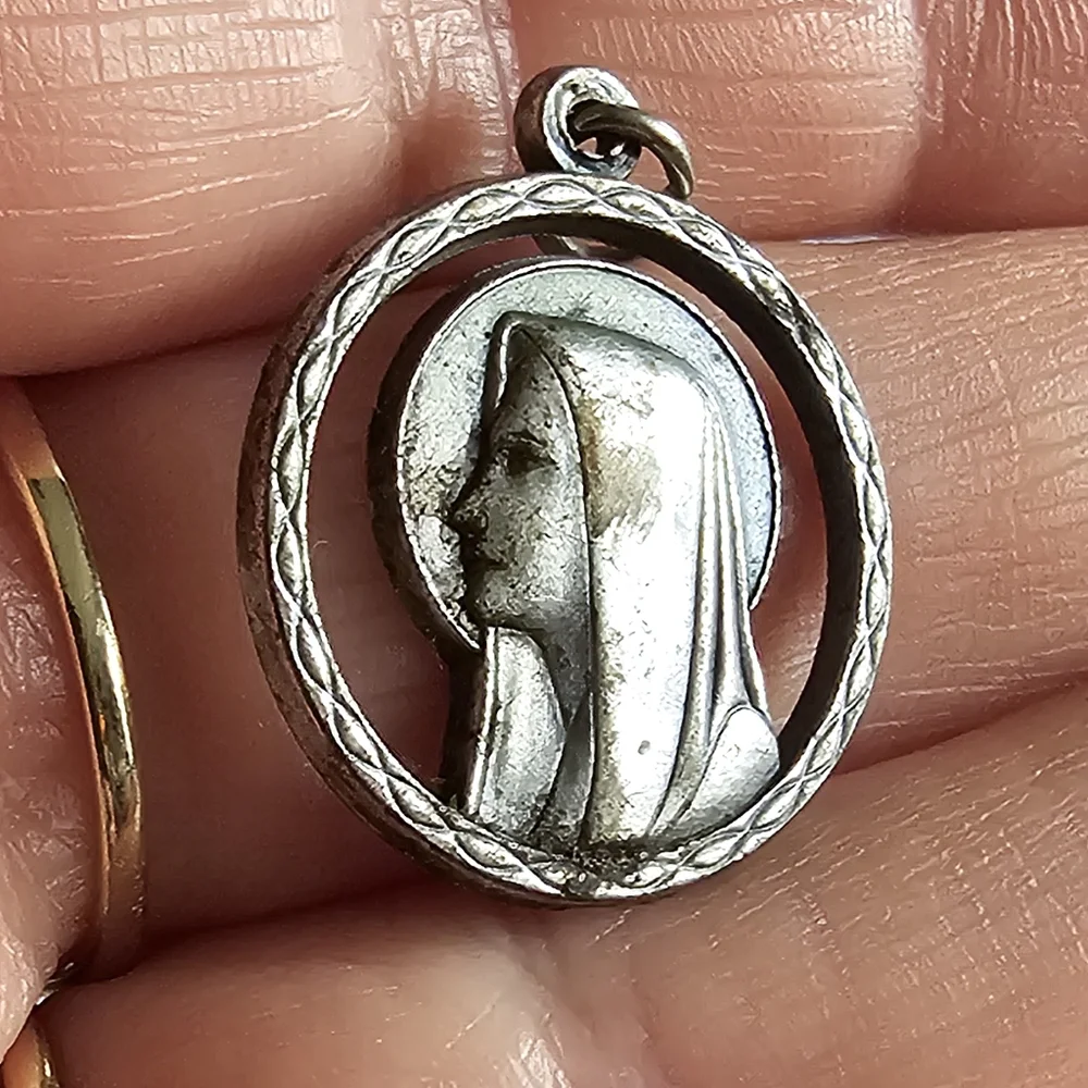 Vintage Lady of Lourdes Blessed Virgin Mary Medal pendant charm religious